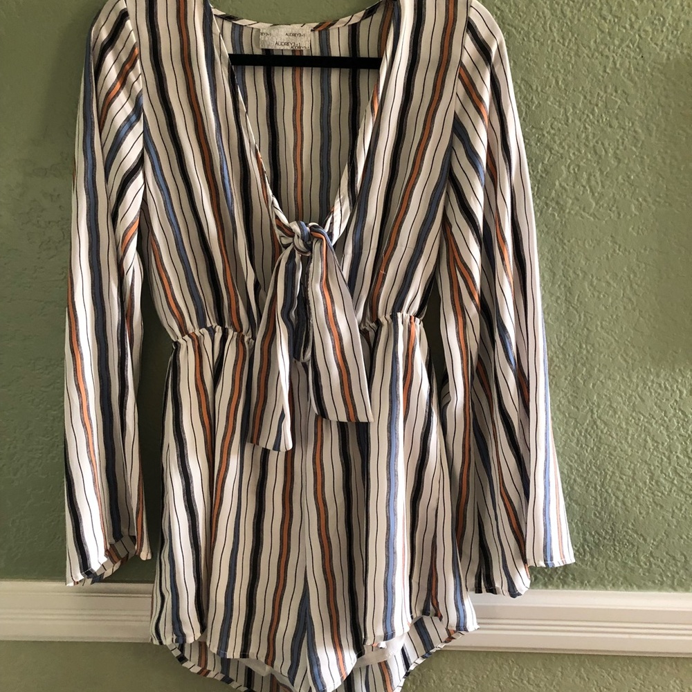 Striped long sleeve romper